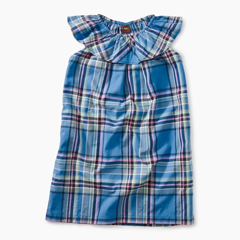 Madras Ruffle Neck Dress