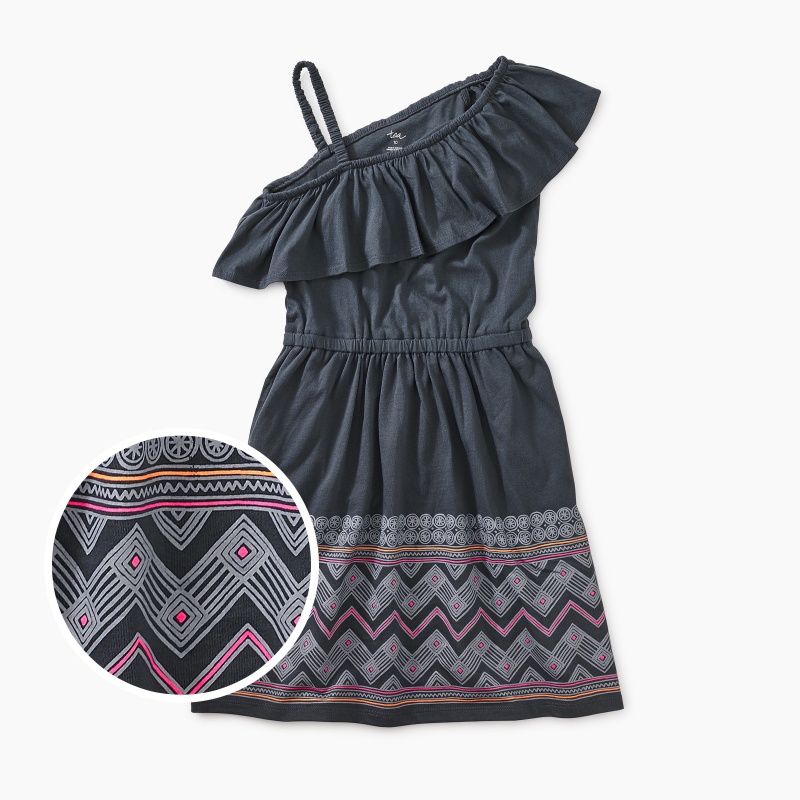 Chevron Graphic Ruffle Shoulder Dress