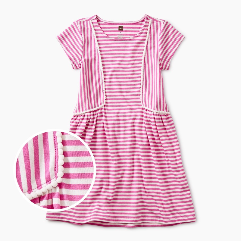 Pom Pom Striped Skirted Dress