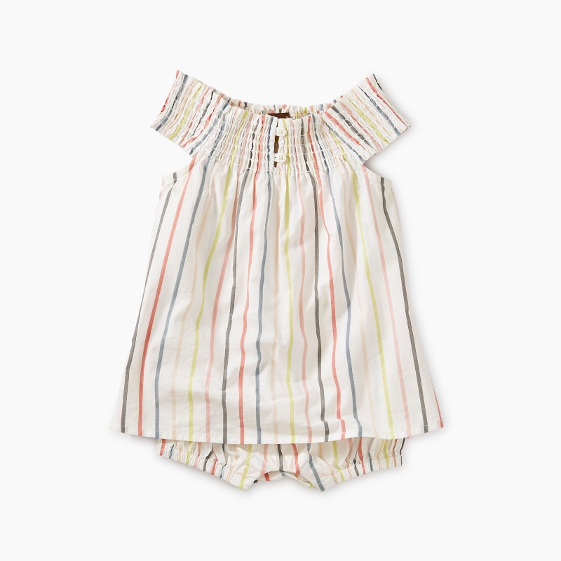 Stripe Smocked Romper Dress