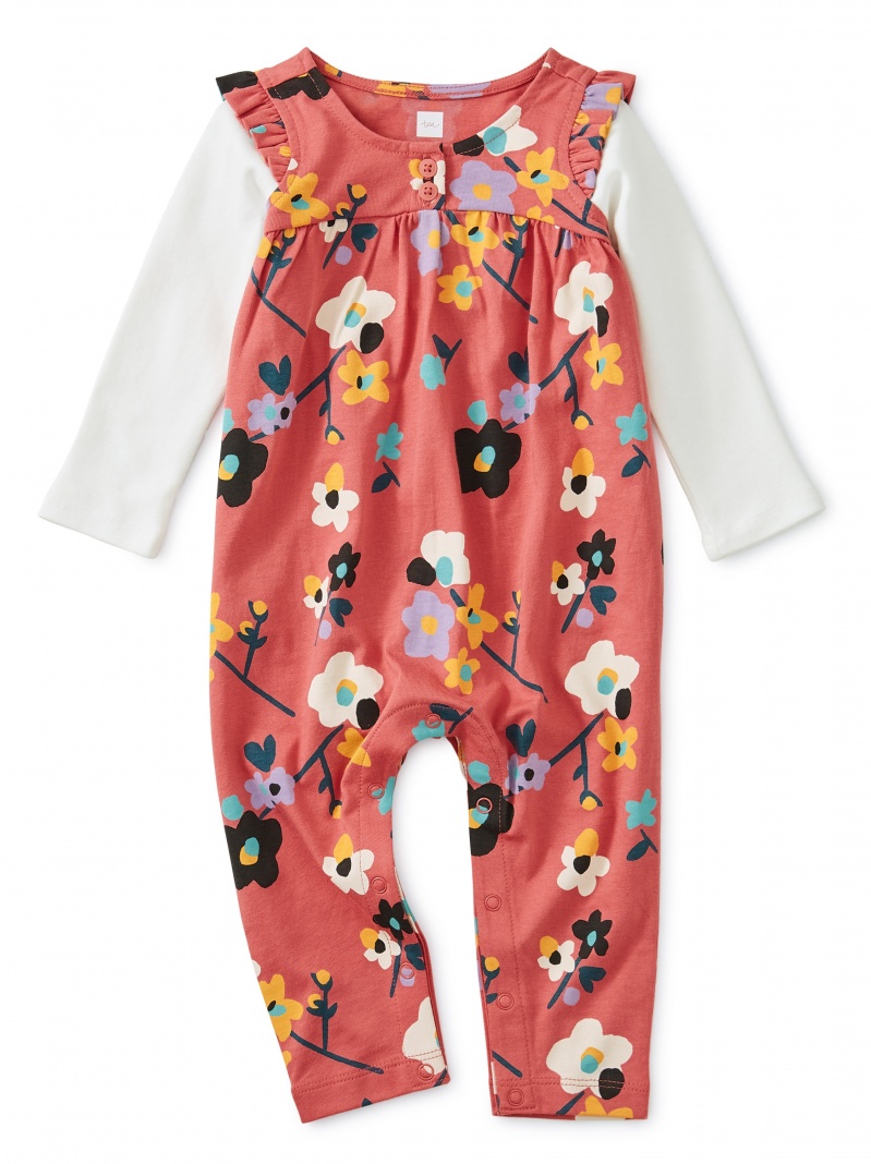 Printed Henley Layered Sleeve Romper