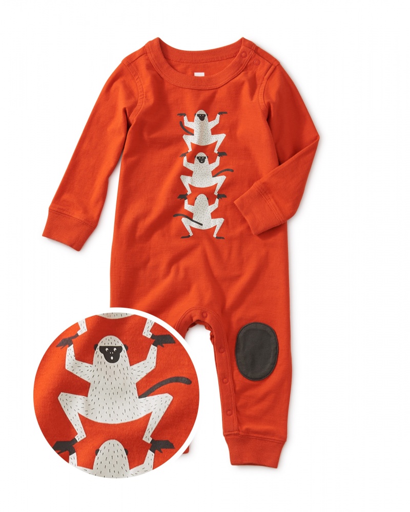 Monkey Graphic Knee Patch Romper