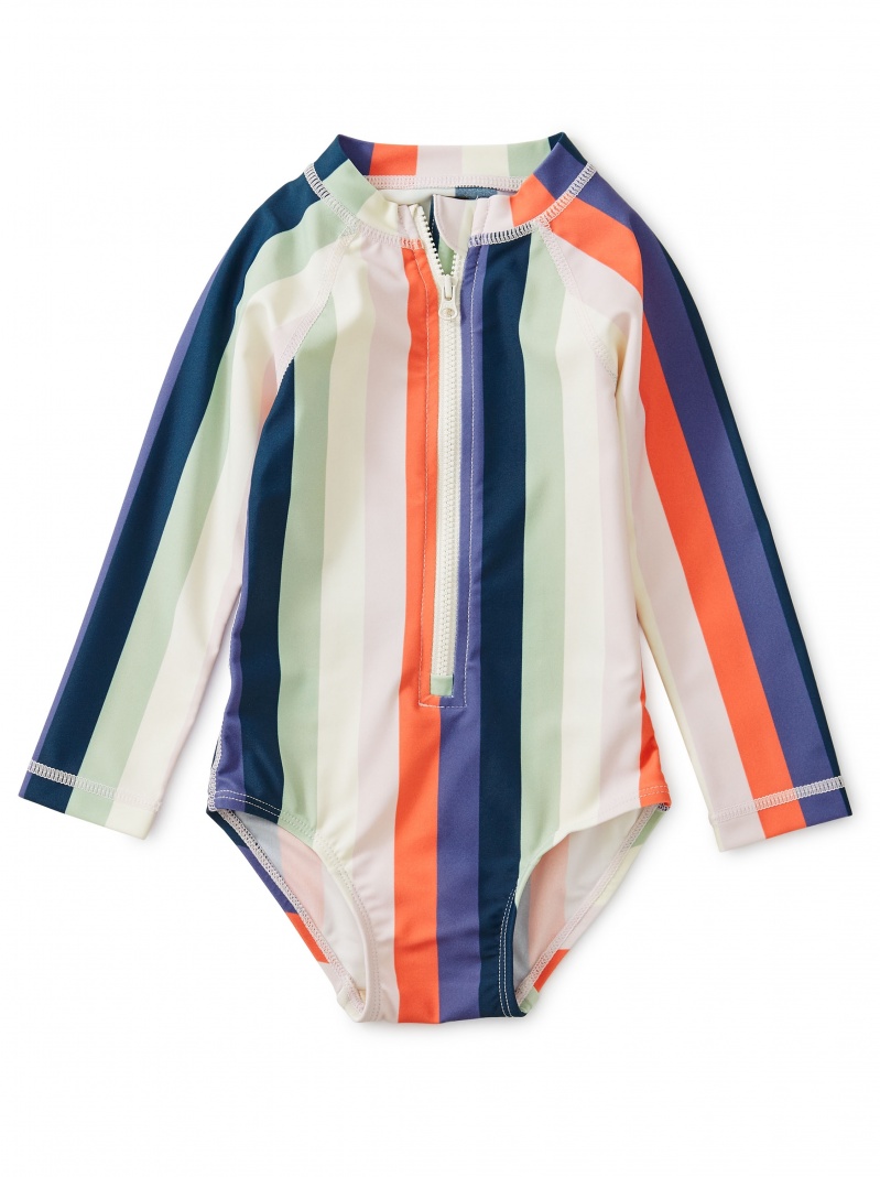 Striped Rash Guard One-Piece