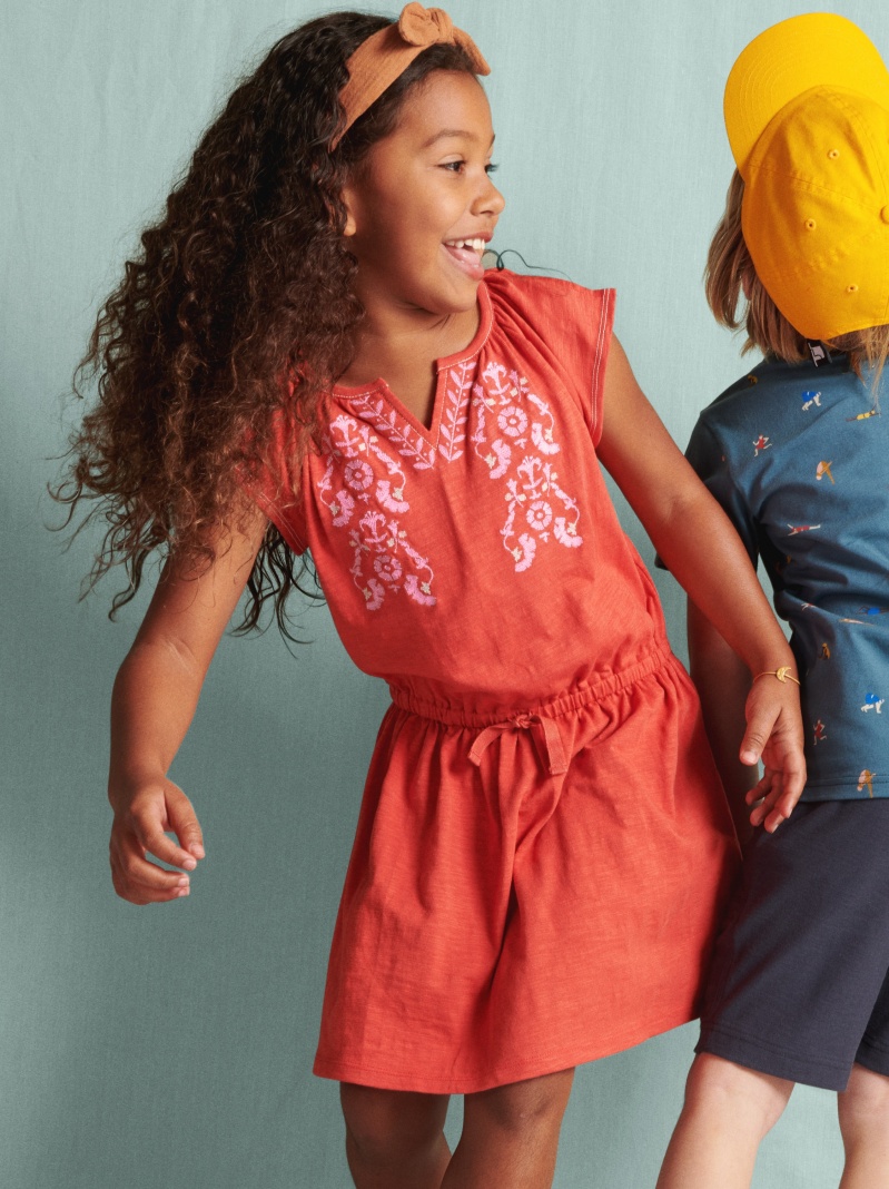 Embroidered Flutter Sleeve Dress