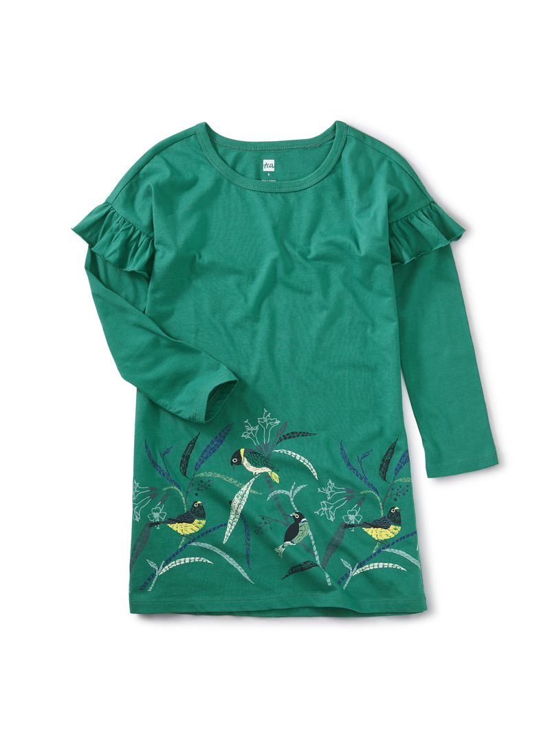 Bird Border Ruffle Dress
