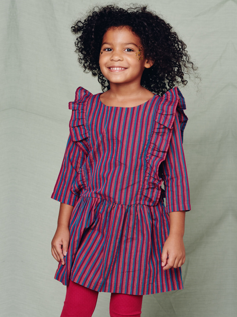 Metallic Stripe Ruffle Dress