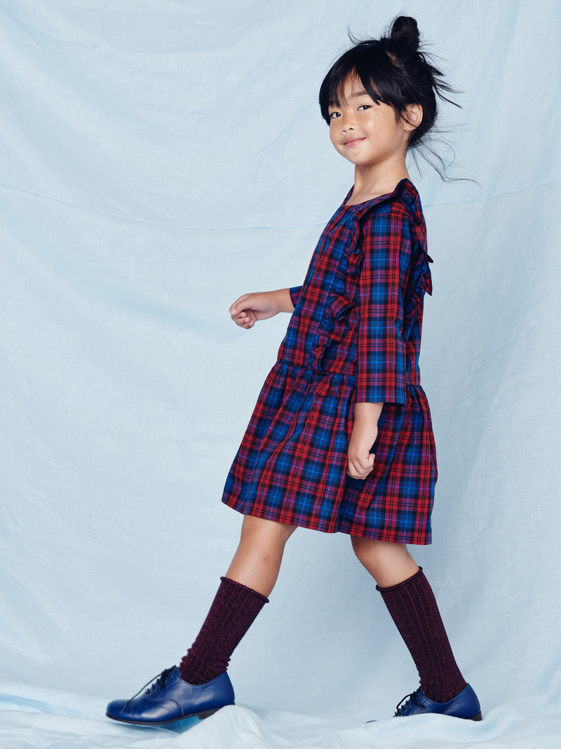 Family Plaid Ruffle Hem Dress