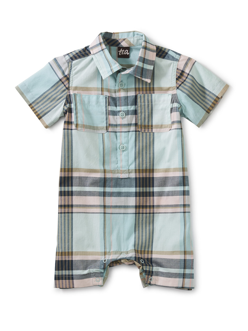 Plaid Buttoned Baby Romper