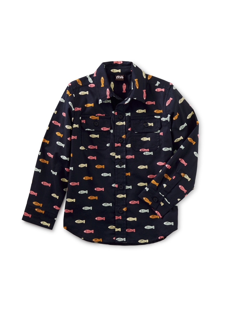 Fish Print Button Up Top