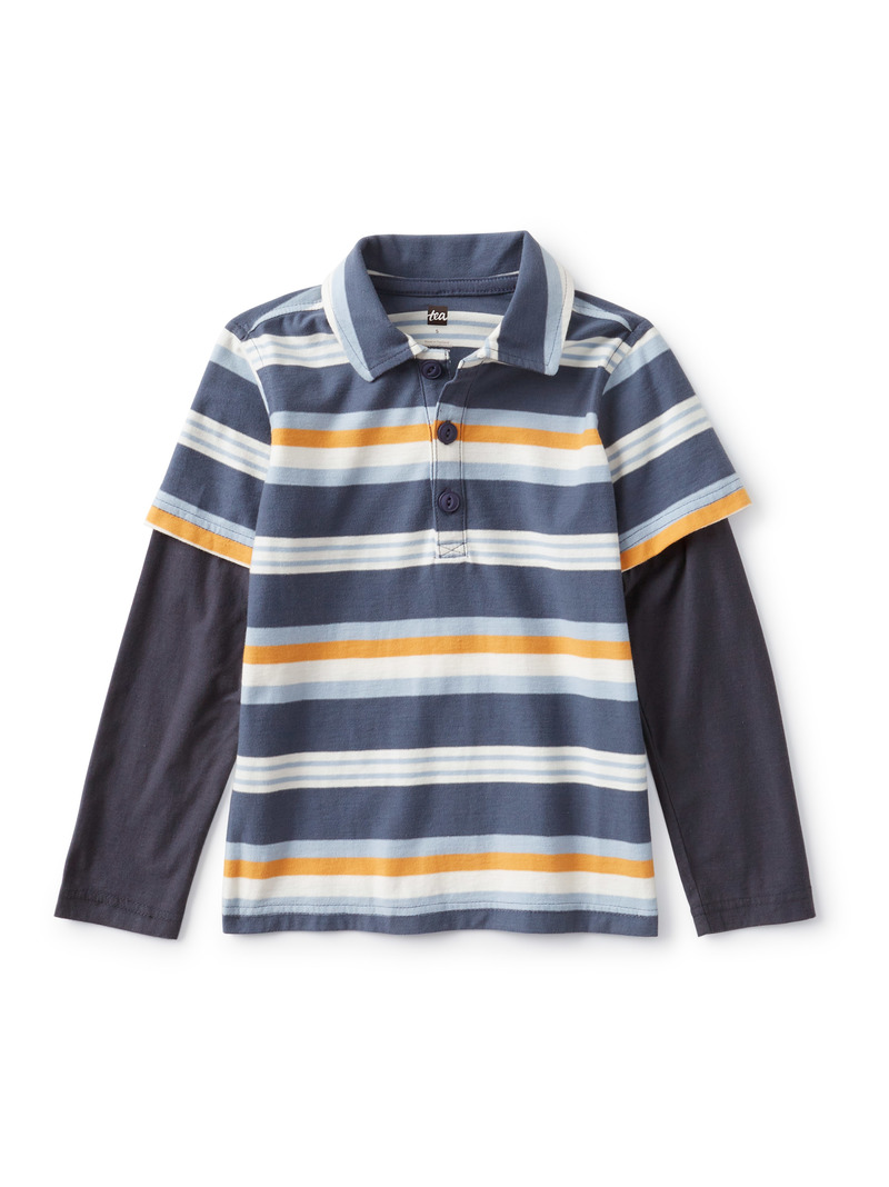 Layered Sleeve Striped Polo