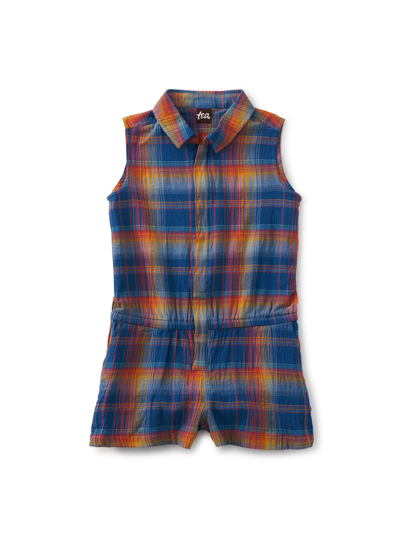 Plaid Collared Sleeveless Romp