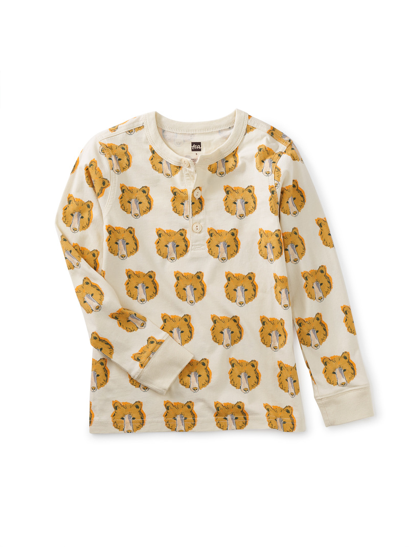 Long Sleeve Printed Henley Top