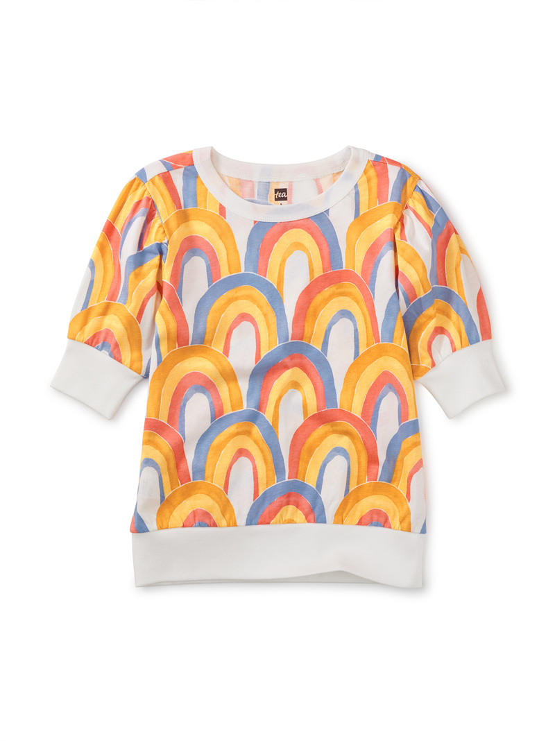 Printed Elbow-Sleeve Tunic Top