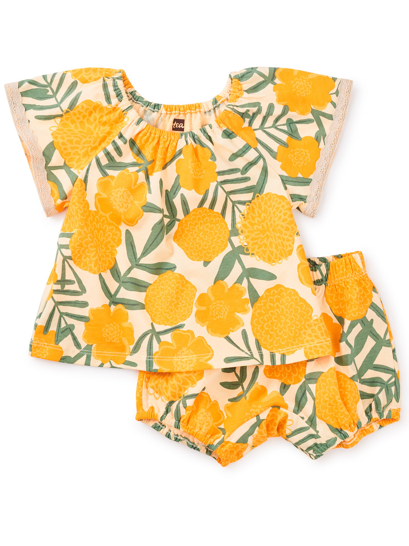 Printed Crochet Trim Baby Set