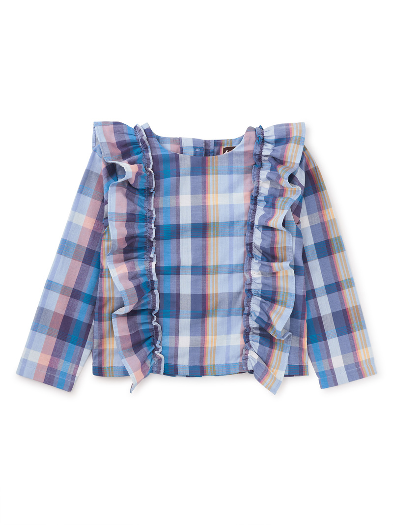 Ruffle Shoulder Plaid Top