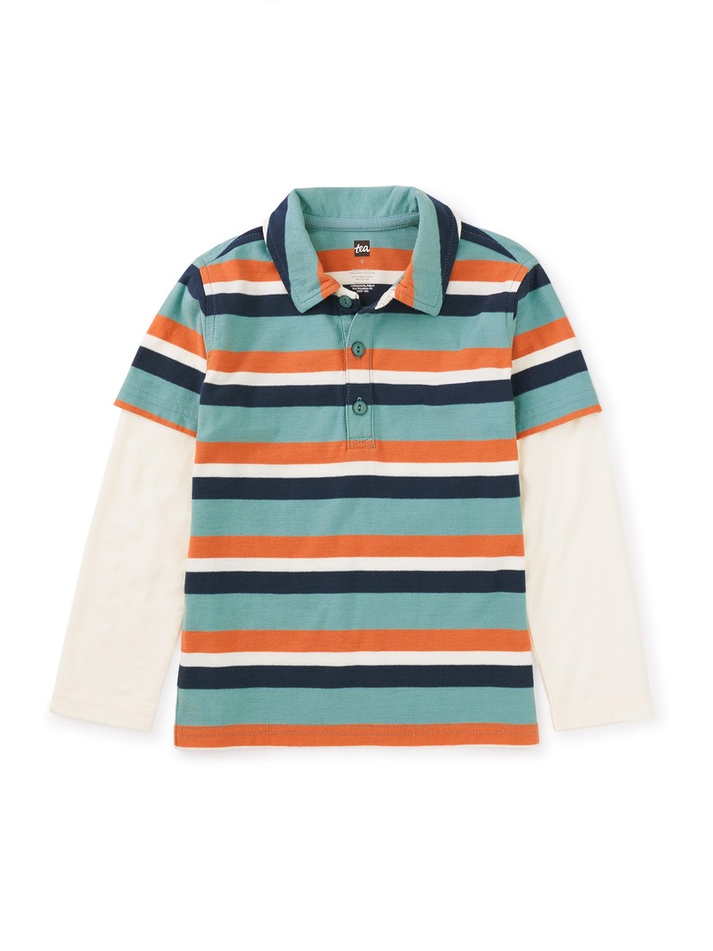 Layered Sleeve Striped Polo