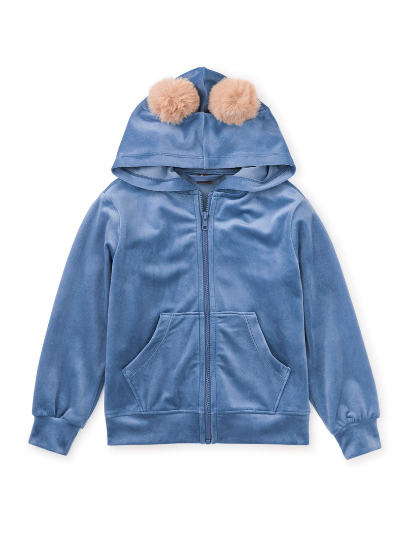 Pom Pom Ear Velour Hoodie
