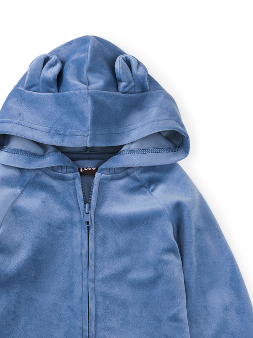Tea Collection Bear Ears Velour Baby Hoodie Coronet Blue