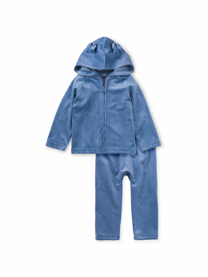 Bear Ears Velour Baby Hoodie & Joggers Set