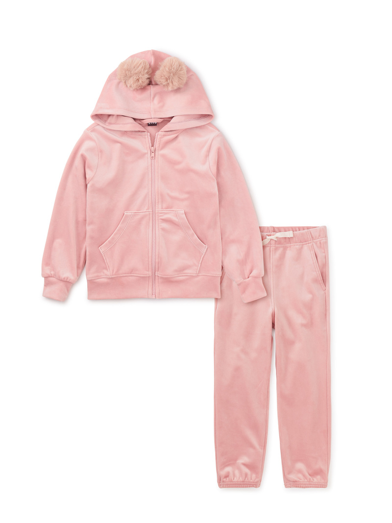 Pom Pom Ear Velour Hoodie & Joggers Set