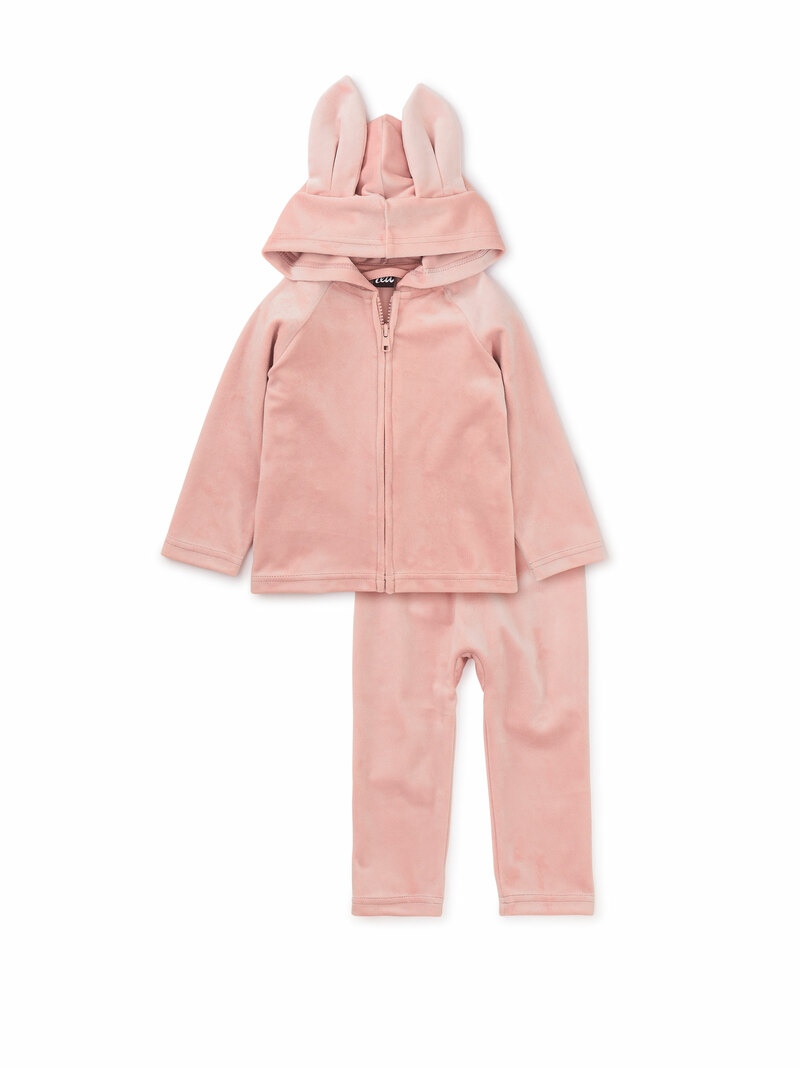 Bunny Ears Velour Baby Hoodie & Joggers Set