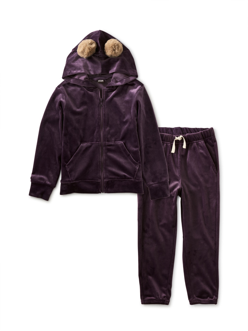 Pom Pom Ear Velour Hoodie & Joggers Set