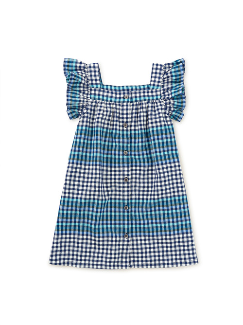  Boat Neck Button Woven Dress