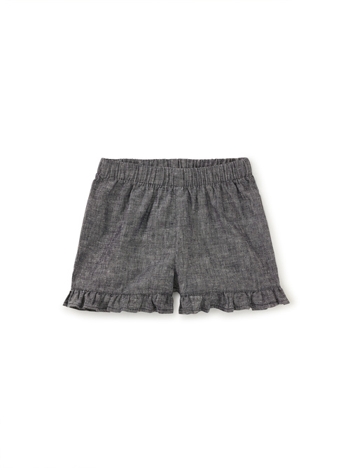 Chambray Ruffle Hem Baby Shorts